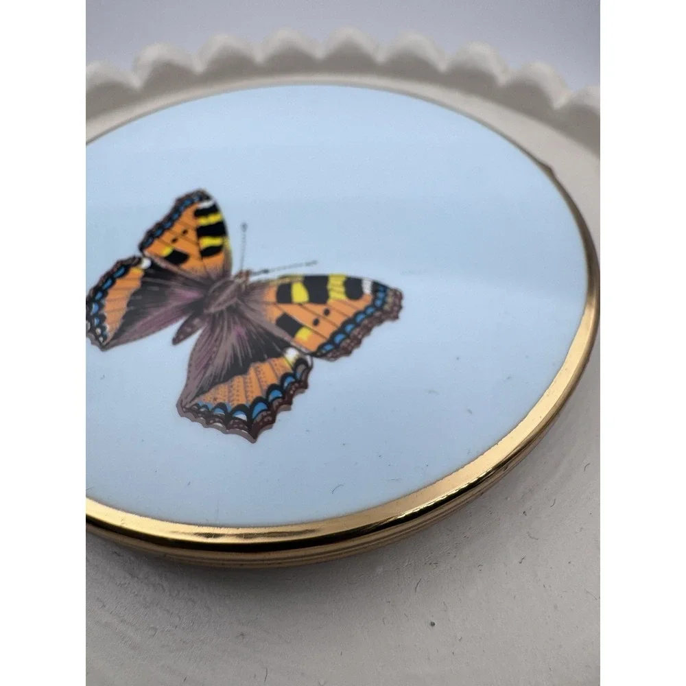 Vintage 1970's Stratton England Double Mirror Compact Butterfly Floral Baby Blue